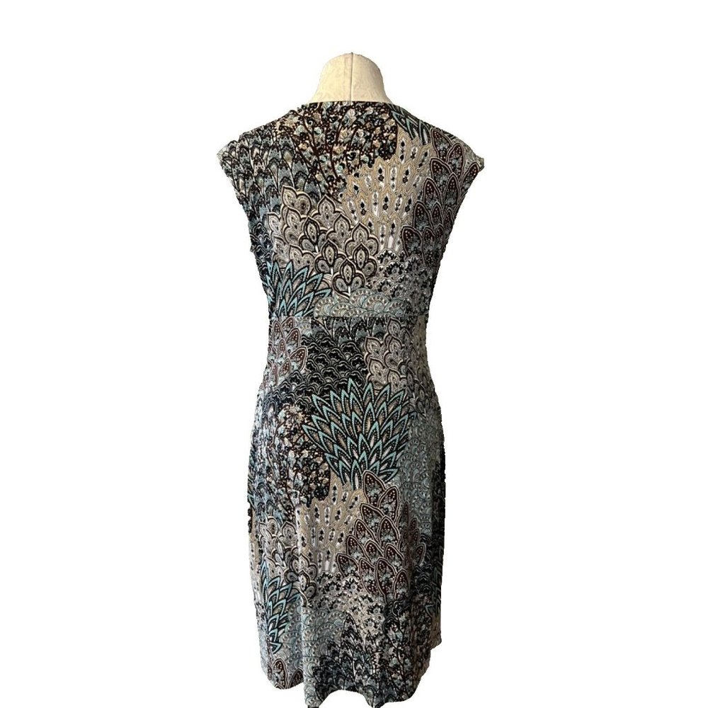 Connected Dress 8 Paisley Stretch Career Washable Black Gray Blue New - Picture 5 of 11
